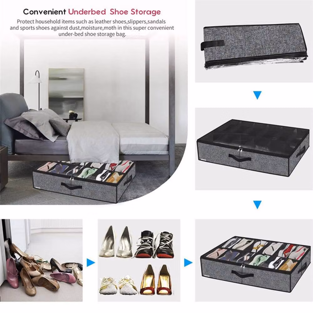 Ventryn 2-Piece Foldable Under Bed Shoe Storage Organisers in Grey with Transparent Windows – 4