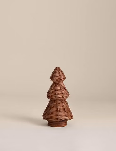 M&S Small Natural Rattan Tabletop Christmas Tree in Brown and Beige