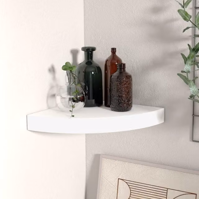 Berkfield Home White Floating Corner Shelf, W/D/H: 25 x 25 x 3.8 cm – 1