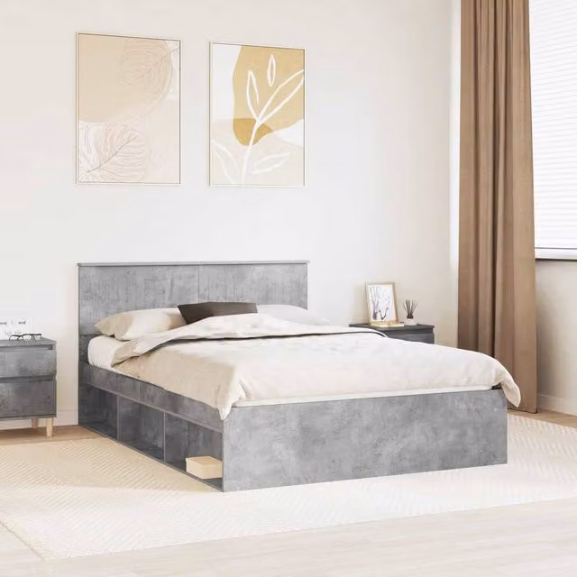 Berkfield Home Modern Bed Frame with Headboard in Grey Solid Pine Wood, W: 140 cm, L: 190 cm
