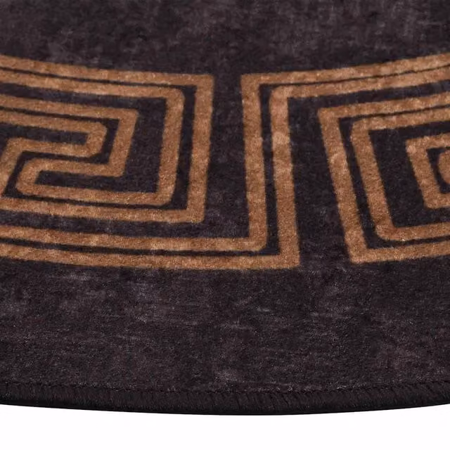 Berkfield Home Washable Round Geometric Art Deco Rug in Black and Gold, Diameter: 100 cm – 1