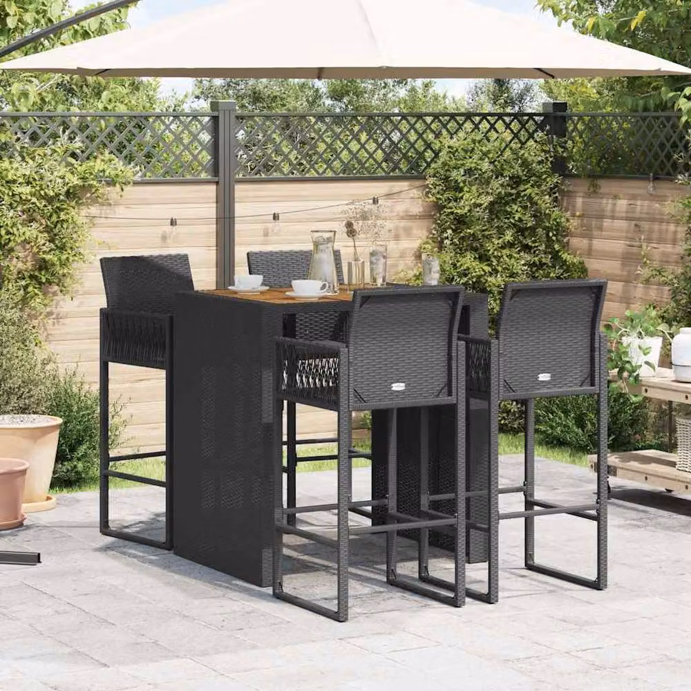 Berkfield Home Modern Rattan and Metal Garden Bar Set in Black – 2
