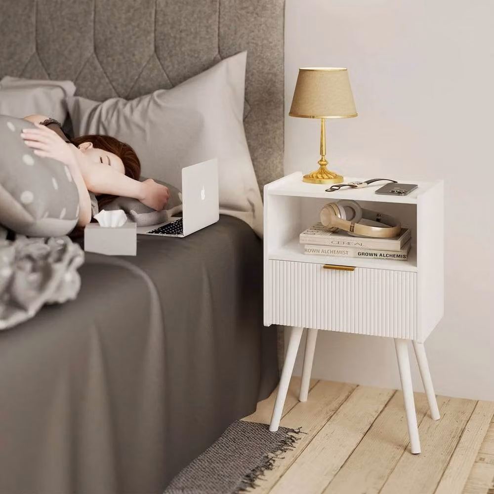 FORGEVIO Modern Bedside Table with Storage Drawer in White – 3