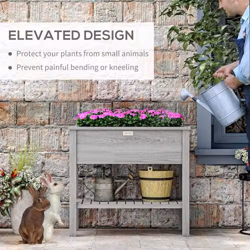 Outsunny Wooden Raised Garden Bed with Storage Shelf in Grey, W/D/H: 81 x 40 x 40 cm – 3