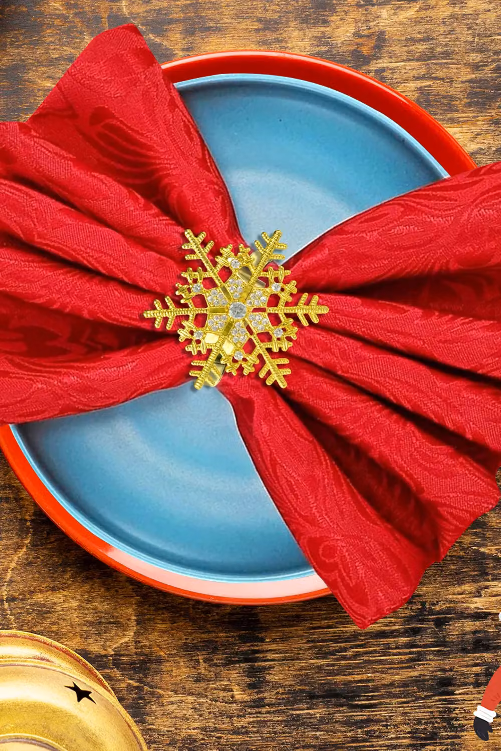 Neel Blue Snowflake Napkin Rings with Gold Diamante Rhinestones, 6-Piece Set – 4
