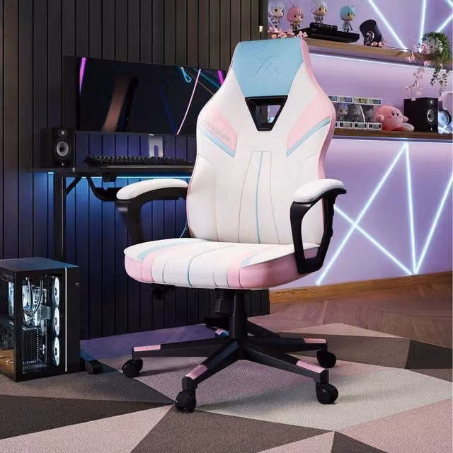 X Rocker Tempest Ergonomic PC Gaming Chair in Pink and White Synthetic Leather