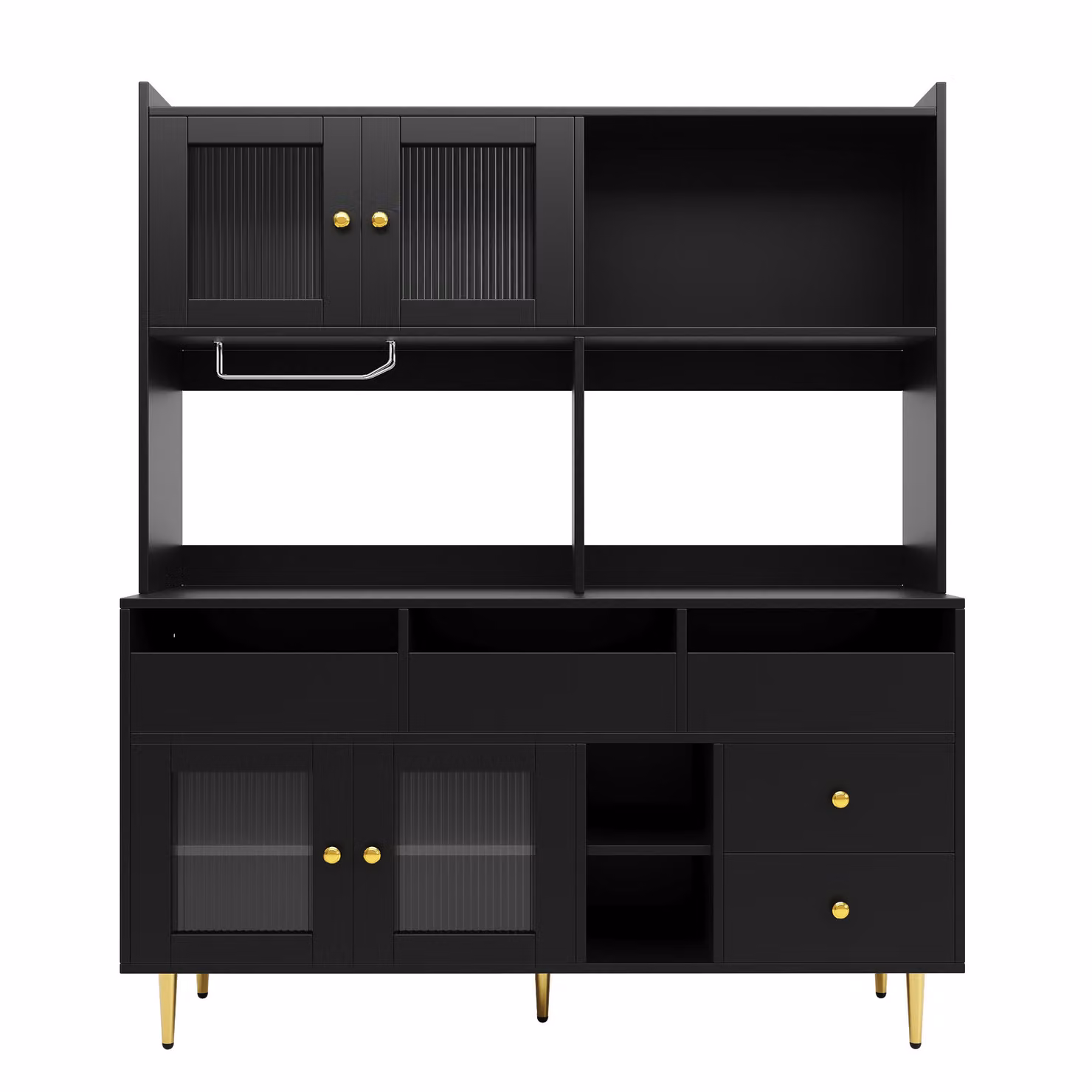Aosom UK Multi-Layered Modern Storage Cabinet with Glass Doors and Wine Glass Holder, Black and Gold, W: 39 cm, D: 39 cm, H: 171 cm – 2