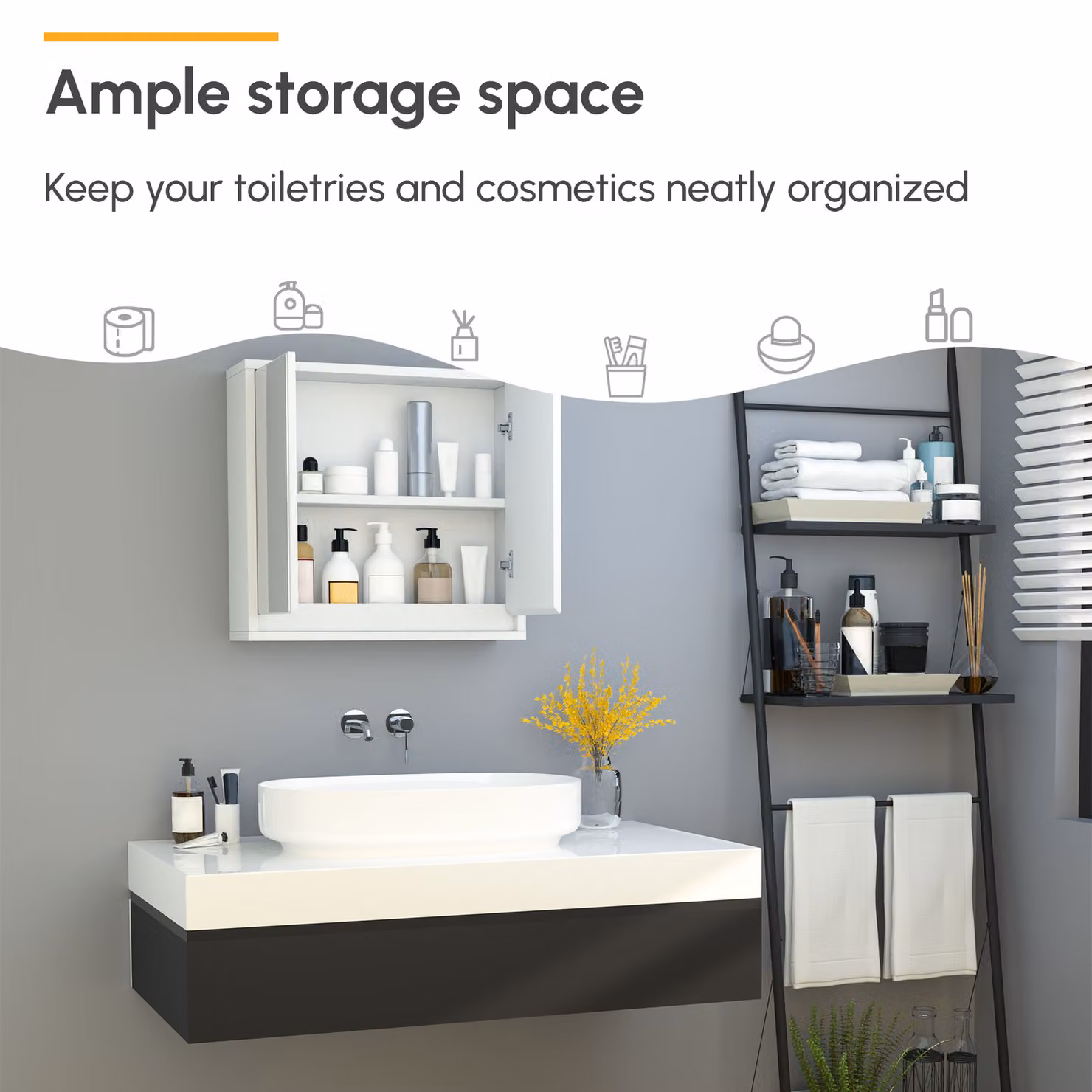 HOMCOM White Wall Mounted Bathroom Cabinet with Mirrored Glass Door and Internal Adjustable Shelf – 2