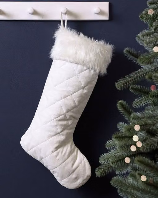 Dibor Set of 4 White Faux Fur Quilted Xmas Tree Decorations