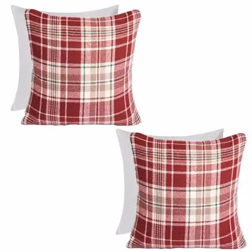 OHS Set of 2 Red Woven Dorset Check Square Cushions, W/D/H: 45 x 45 x 45 cm – 1