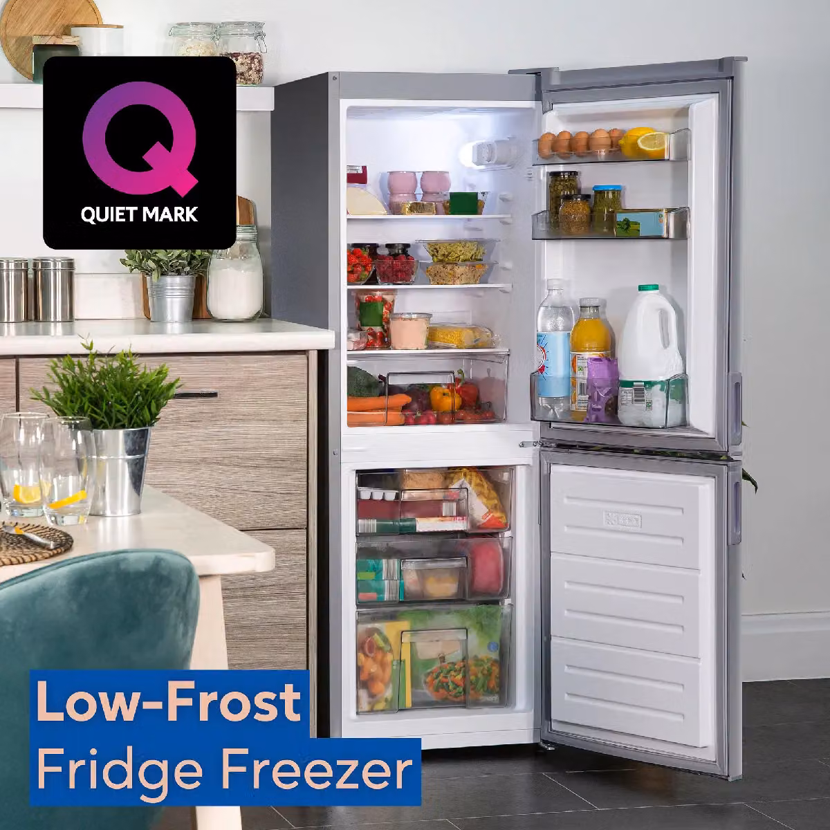 Russell Hobbs Low Frost Freestanding Fridge Freezer in Silver, Height: 145 cm, Capacity: 174 L – 3