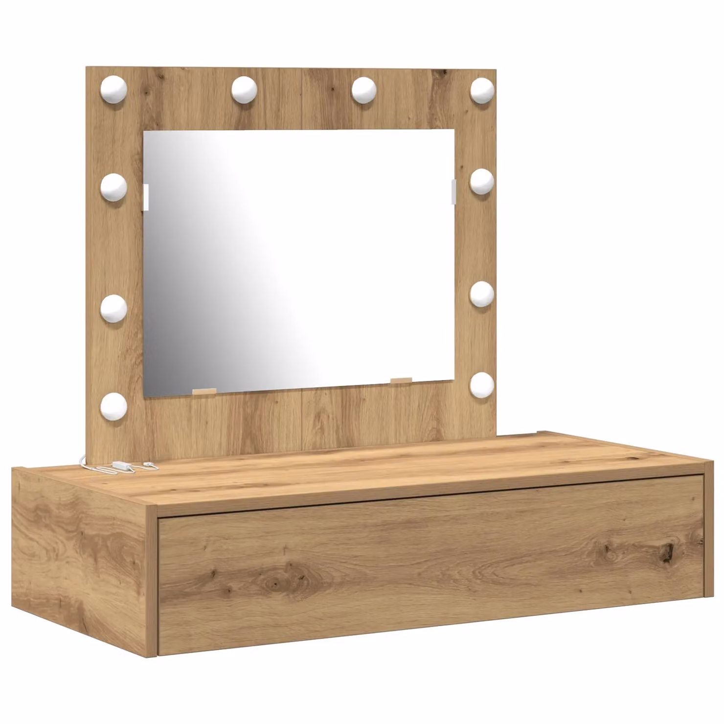 Berkfield Home Wall Hanging Dressing Table with Hollywood LED Lights in Brown Artisan Oak, W/D/H: 70 x 40 x 83 cm – 2