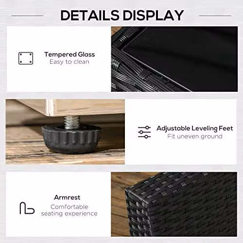 Outsunny 8 Piece L-Shape Rattan Garden Furniture Set with Cushions and Ottoman in Black – 6