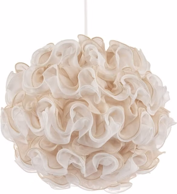 Happy Homewares Modern Round Fabric Pendant Light Shade in White and Taupe