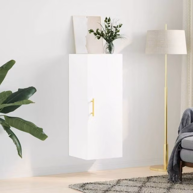 Berkfield Home Wall Mounted Cabinet in White, W/D/H: 34.5 x 34 x 90 cm