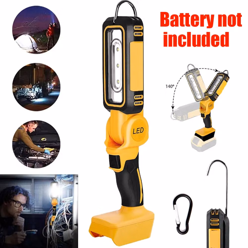 Hinsinc 140 Degree Rotating Handheld LED Work Light, Cordless Yellow Torch for Dewalt 18V 20V Batteries – 3