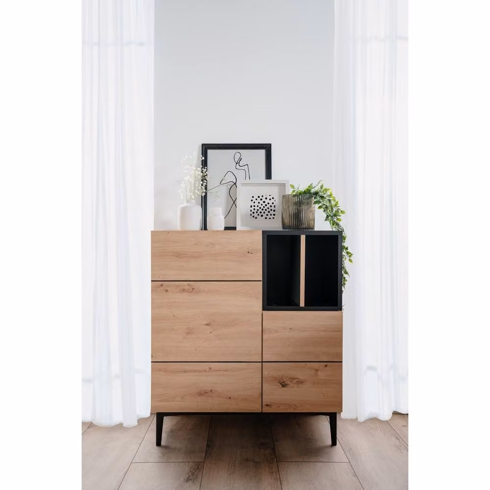 CALICOSY Nola High Desk with 2 Doors and 2 Niches in Light Brown, W: 80 cm – 2
