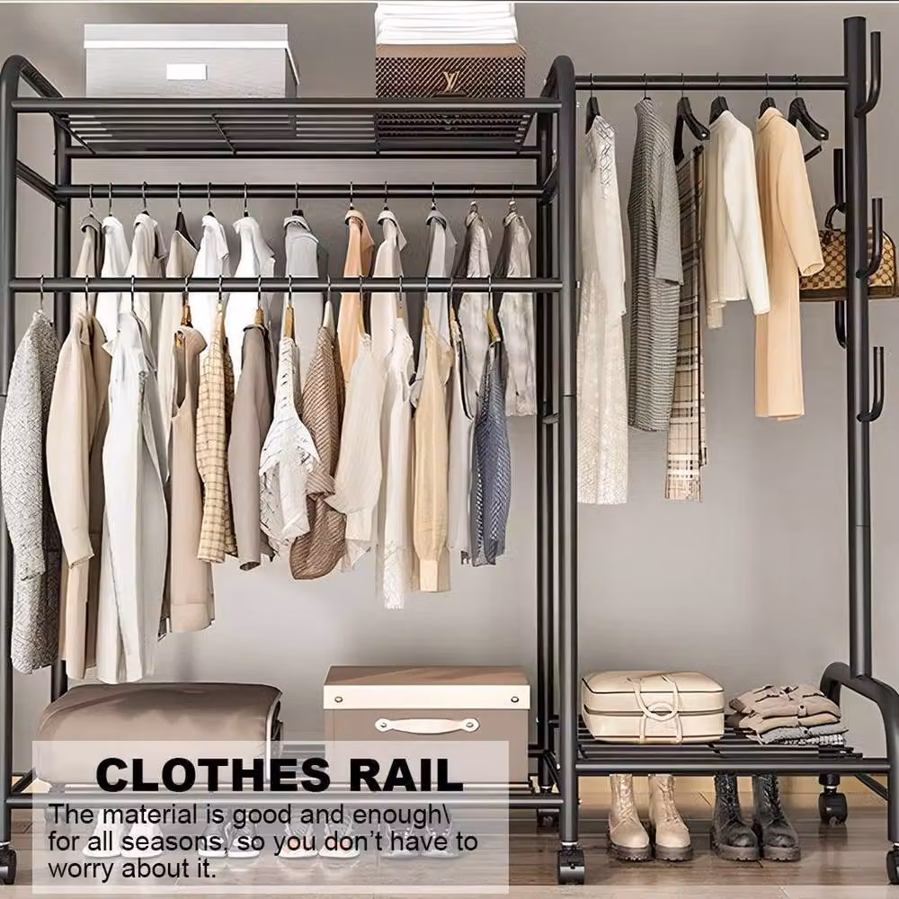 EONLION HD Double Clothes Rail and Shoe Display in Matt Black, W/D/H: 165 x 37 x 37 cm – 5