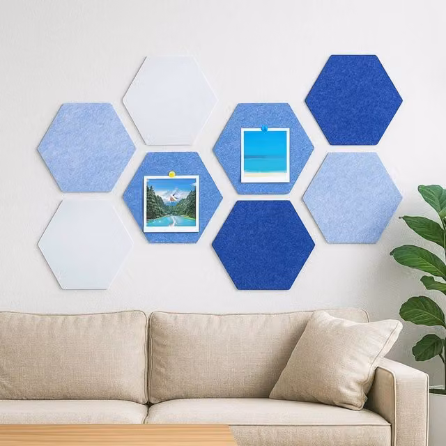 EONLION 8 Pack Blue Felt Hexagon Geometric Wall Bulletin Boards