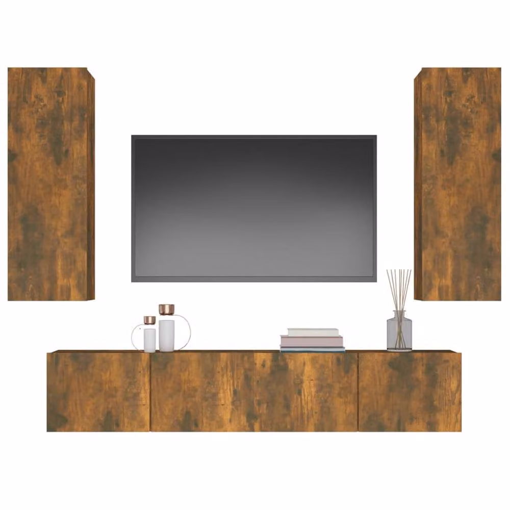 Berkfield Home 4 Piece Smoked Oak TV Cabinet Set in Brown – 3