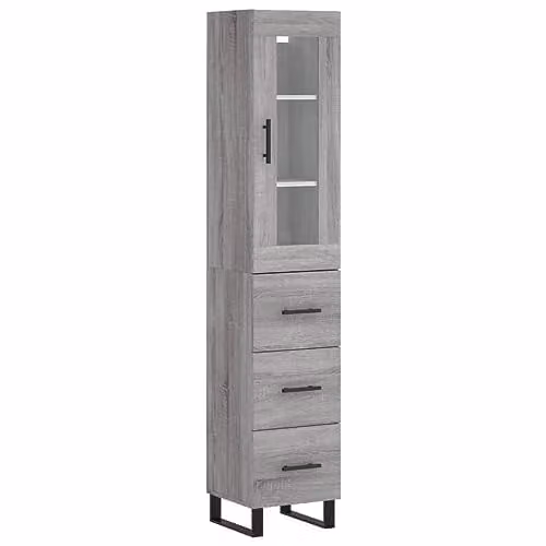 vidaXL Modern Grey Sonoma Highboard with Glass Doors and Internal Shelves, W/D/H: 34.5 x 34.0 x 180.0 cm – 1