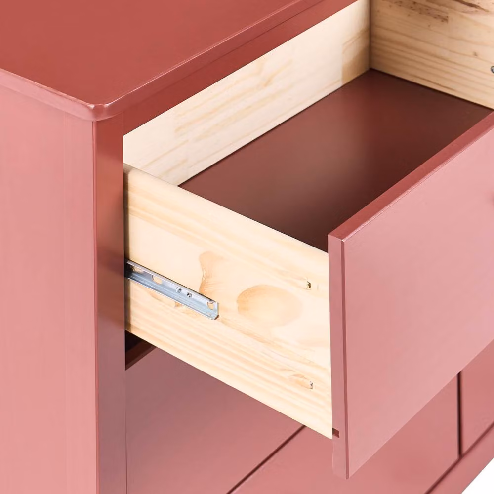 Wyld and Coco Burgundy 6-Drawer Pine Chest Scandinavian Style Storage Cabinet in Red – 4