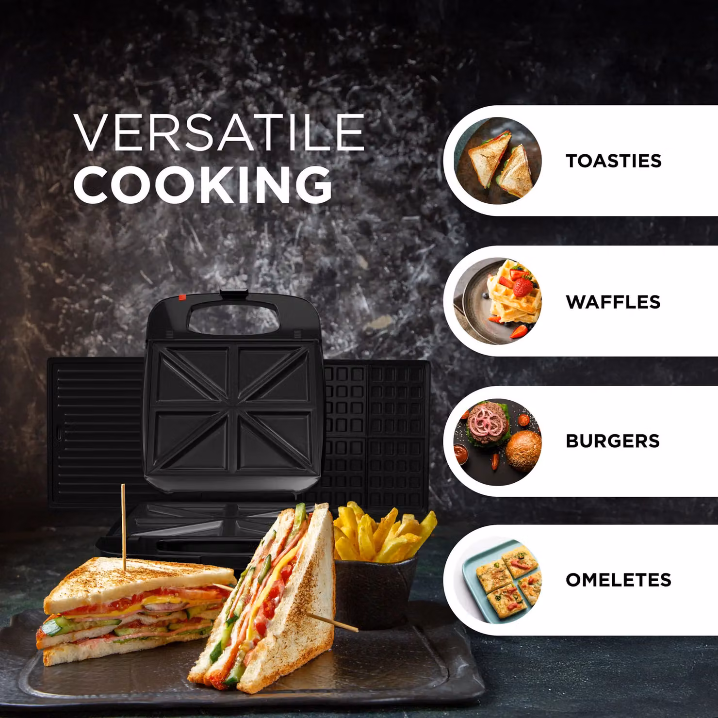 DMD Collective 4-Slice Sandwich Toastie Maker, Grill and Waffle Maker with Removable Plates and Auto Shut Off, Black – 3