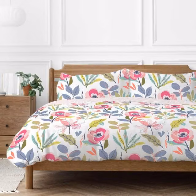 Copenhagen Home Floral Polycotton Duvet Cover and Pillowcase Set, Multicolour, W: 180 cm x L: 200 cm