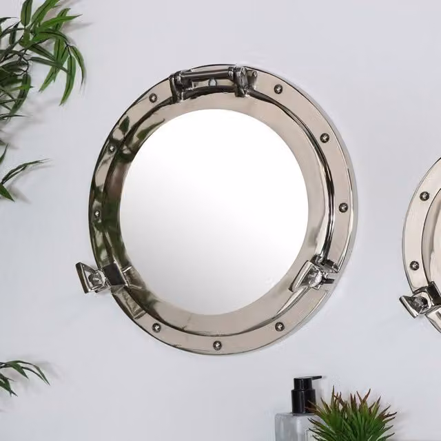 Melody Maison Nautical Porthole Wall Mounted Mirror in Silver, W: 38 cm, H: 38 cm
