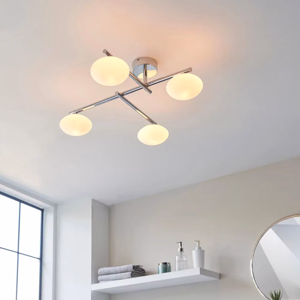 Loops Polished Chrome Semi Flush Bathroom Ceiling Light with Four Transparent Glass Shades – 2