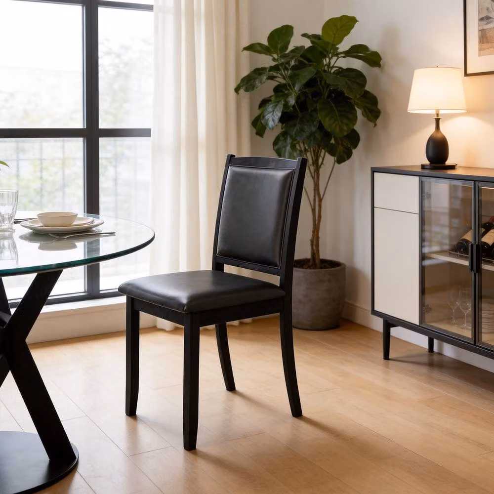 Gymax Black Faux Leather Upholstered Wooden Dining Chair – 3