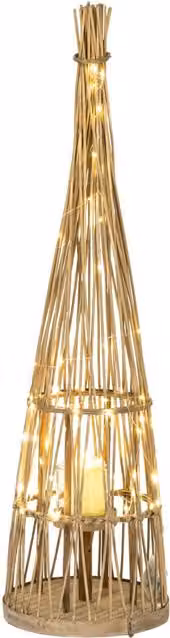 KDMK Small Conical Wicker Lantern with Glass LED Lights in Brown
