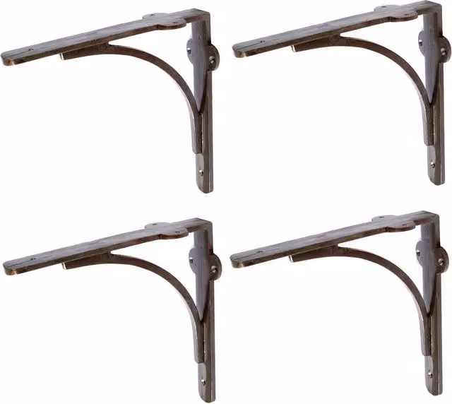 Hammer and Tongs Pack of 4 Curved Iron Shelf Brackets in Grey and Black
