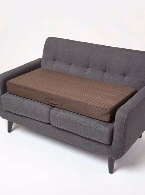 Homescapes Brown Faux Suede Orthopaedic Foam 2 Seater Booster Cushion with Removable Cover