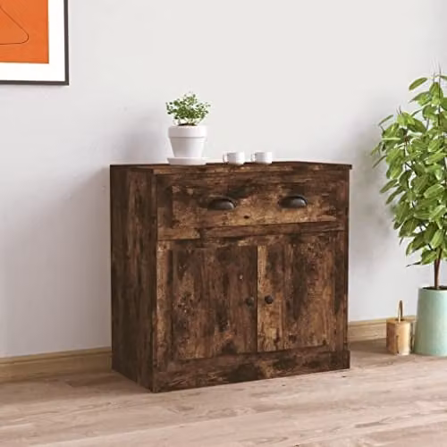 vidaXL Sideboard Storage Cabinet in Smoked Oak, W/D/H: 70 x 35.5 x 67.5 cm – 2