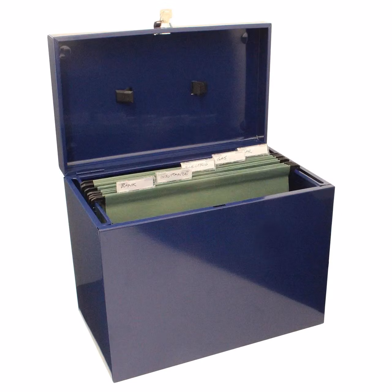 mysmartbuy Metal Lockable A4 Document Box in Blue with 5 Suspension Files – 3