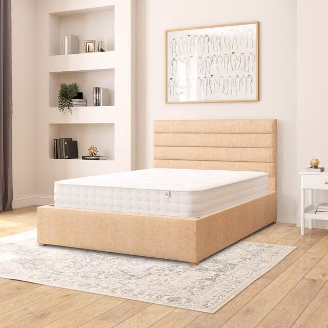 Aspire Kelly Firenze Velour Fabric Ottoman Storage Bed in Champagne, W/D/H: 140 x 200 cm
