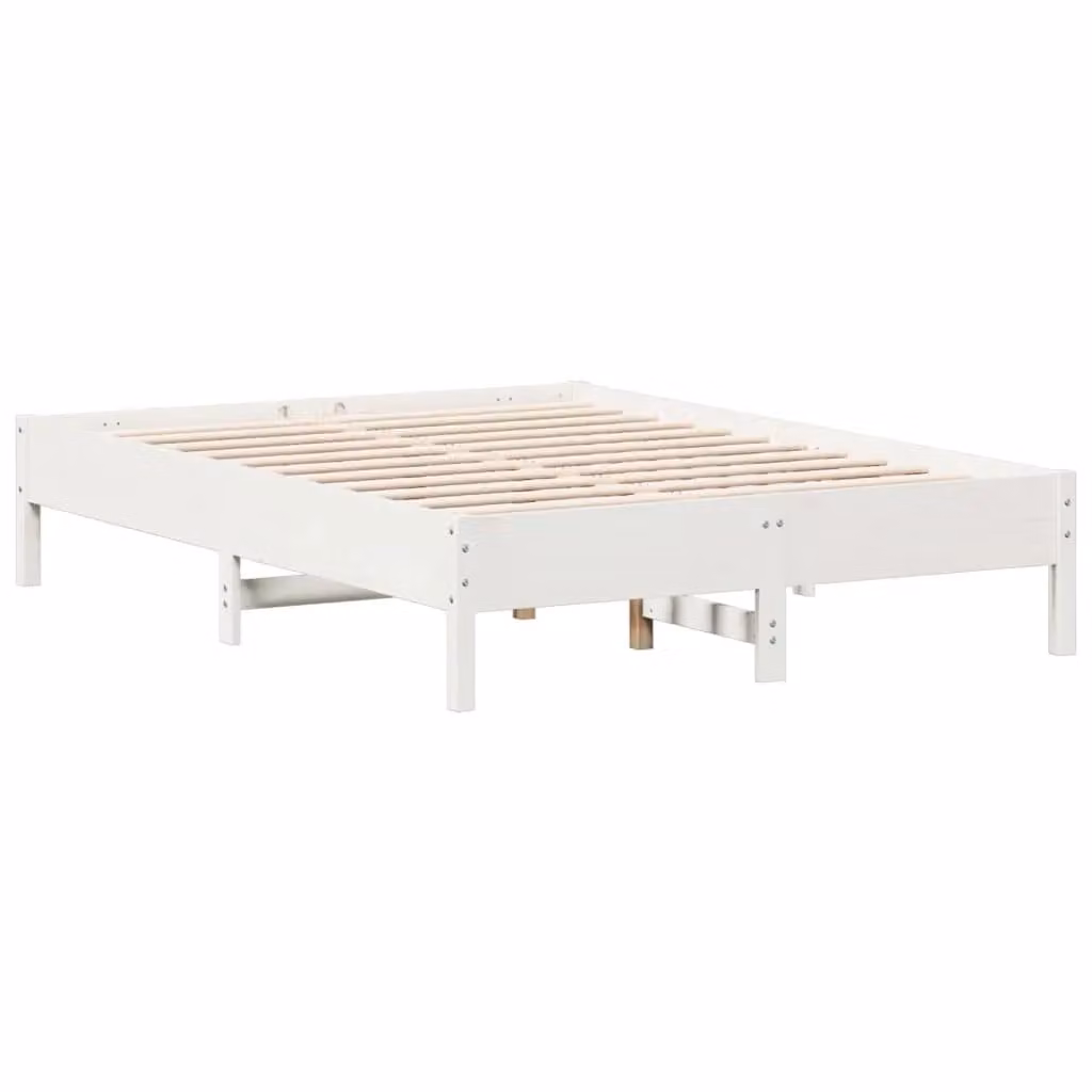 Berkfield Home White Solid Wood Pine Bed Frame W/D/H: 140 x 190 cm – 2