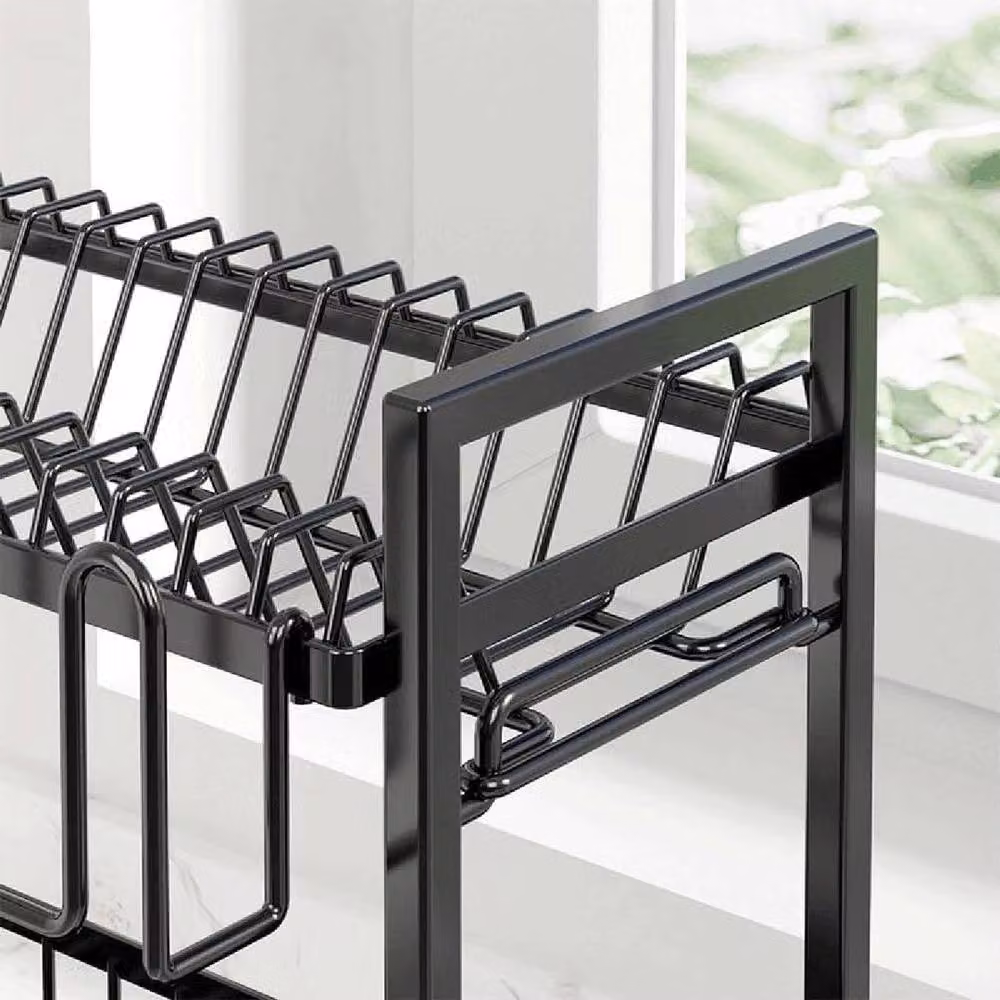 KORVIXA Wall Mounted Black Metal Kitchen Shelf Dish Storage Rack, Width: 100 cm – 5