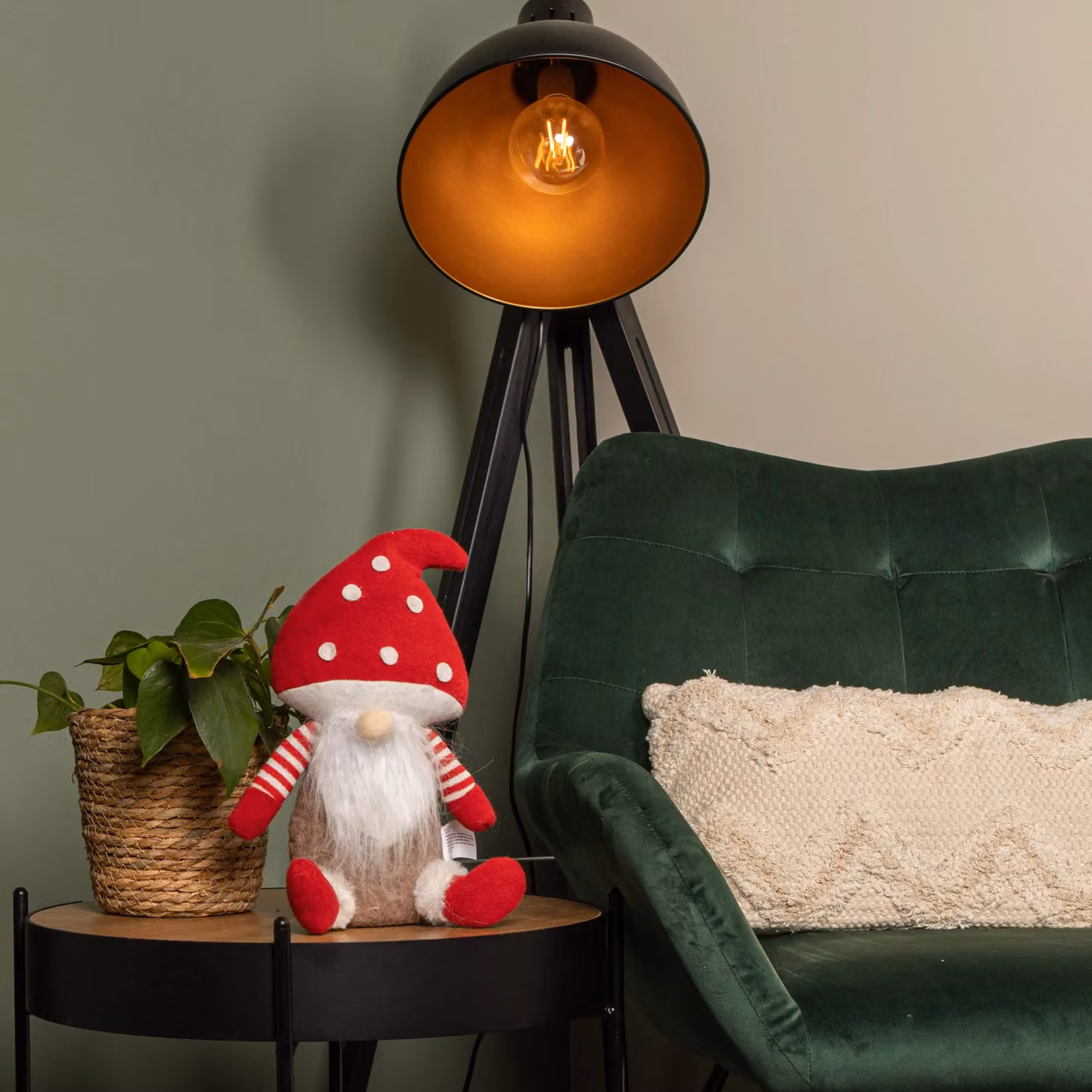 Samuel Alexander Red and White Sitting Christmas Gonk with Mushroom Hat, Height: 28 cm – 2