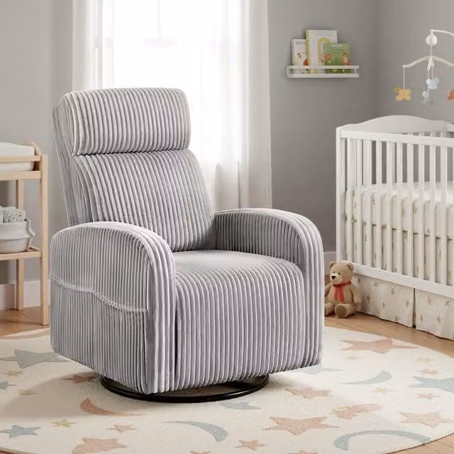 Yaheetech Corduroy Swivel Rocker Chair with Armrests in Light Grey