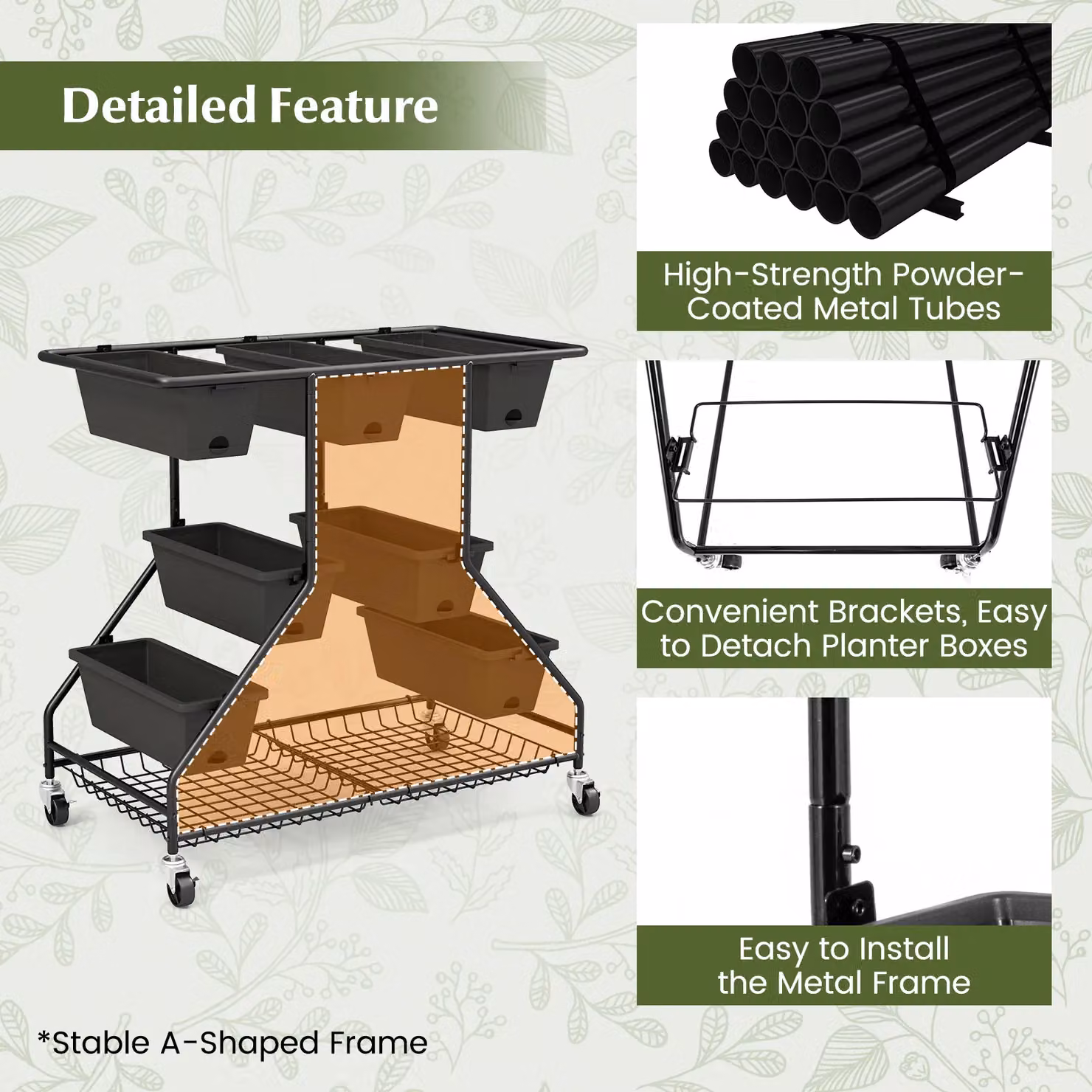 Gymax Rolling Vertical Raised Garden Bed with 7 Planter Boxes in Black – 8