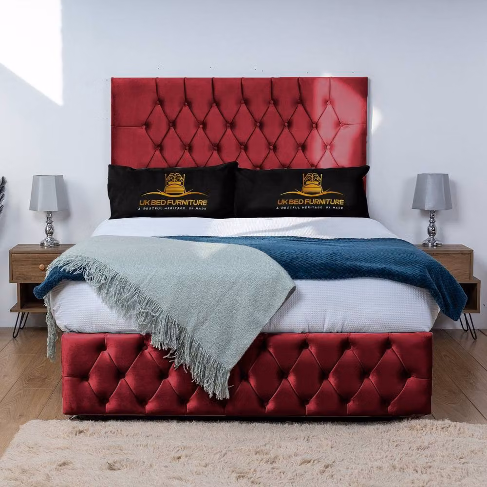 UK Bed Furniture Monaco Divan Bed with 4 Drawers and 26 Inch Headboard, Red Velvet, W/D/H: 180 x 200 x 66.04 cm – 2