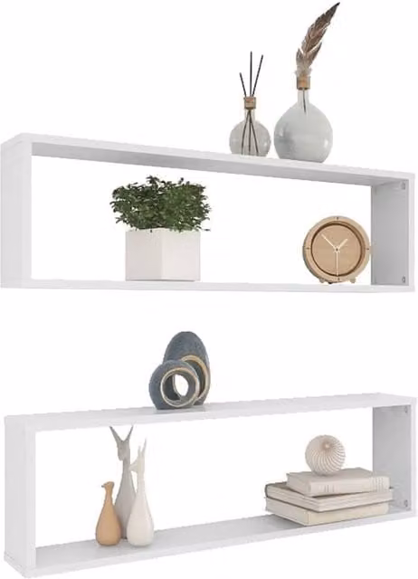 Berkfield Home Wall Cube Shelf, 2 Pack, White, W/D/H: 100 x 15 x 30 cm