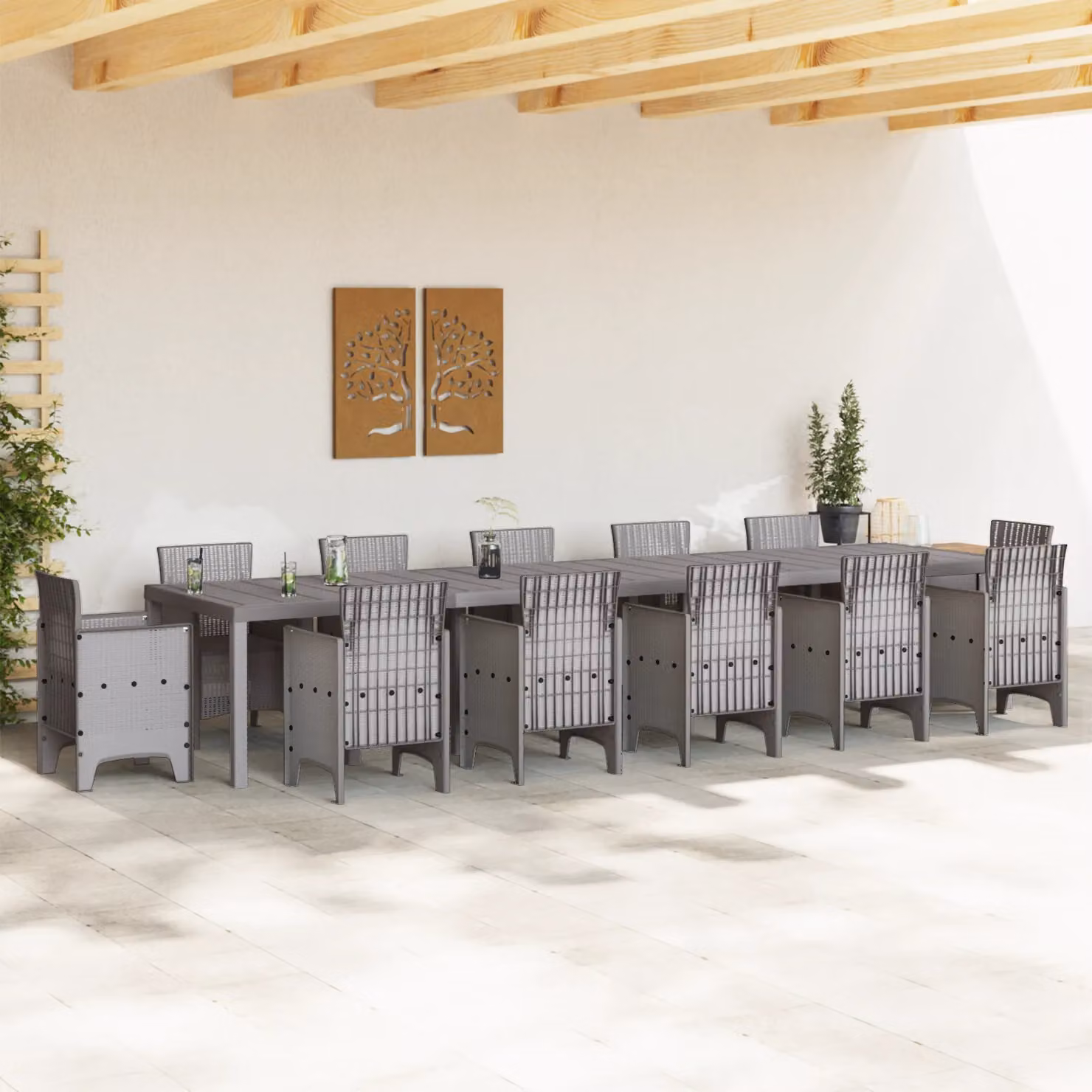 Berkfield Home Extendable Rectangular Garden Table in Light Grey Poly Rattan, W/D/H: 400 x 100 x 73 cm – 2