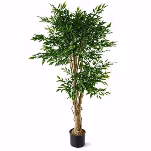 Leaf Realistic Artificial Japanese Fruticosa Ficus Tree in Green and Black, H 140 cm x W 70 cm x D 70 cm – 1