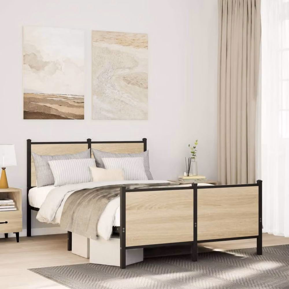 Berkfield Home Metal Bed Frame in Sonoma Oak with Drawers, Small Double, W/D/H: 120 x 190 cm – 2