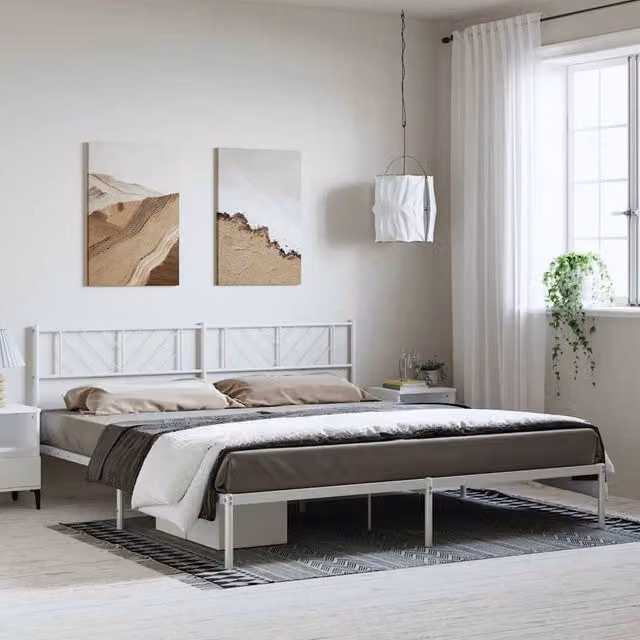 Berkfield Home Metal Bed Frame with Headboard in White, W: 183 cm, D: 187 cm, H: 90 cm – 1