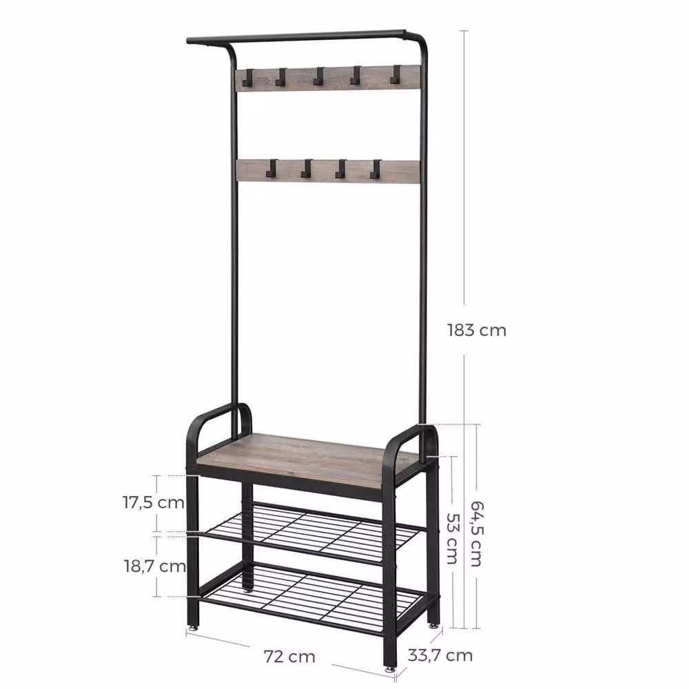 Kelvenix Rustic Hall Tree Coat Stand with Bench in Matt Black – 2