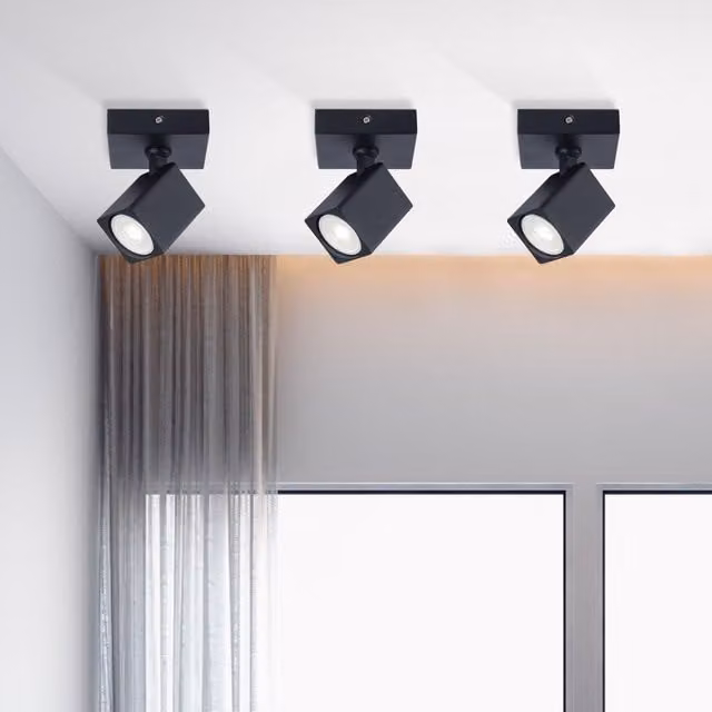 Harper Living Modern Square Surface Mounted Spotlight in Black with Adjustable GU10 Metal Design – 1